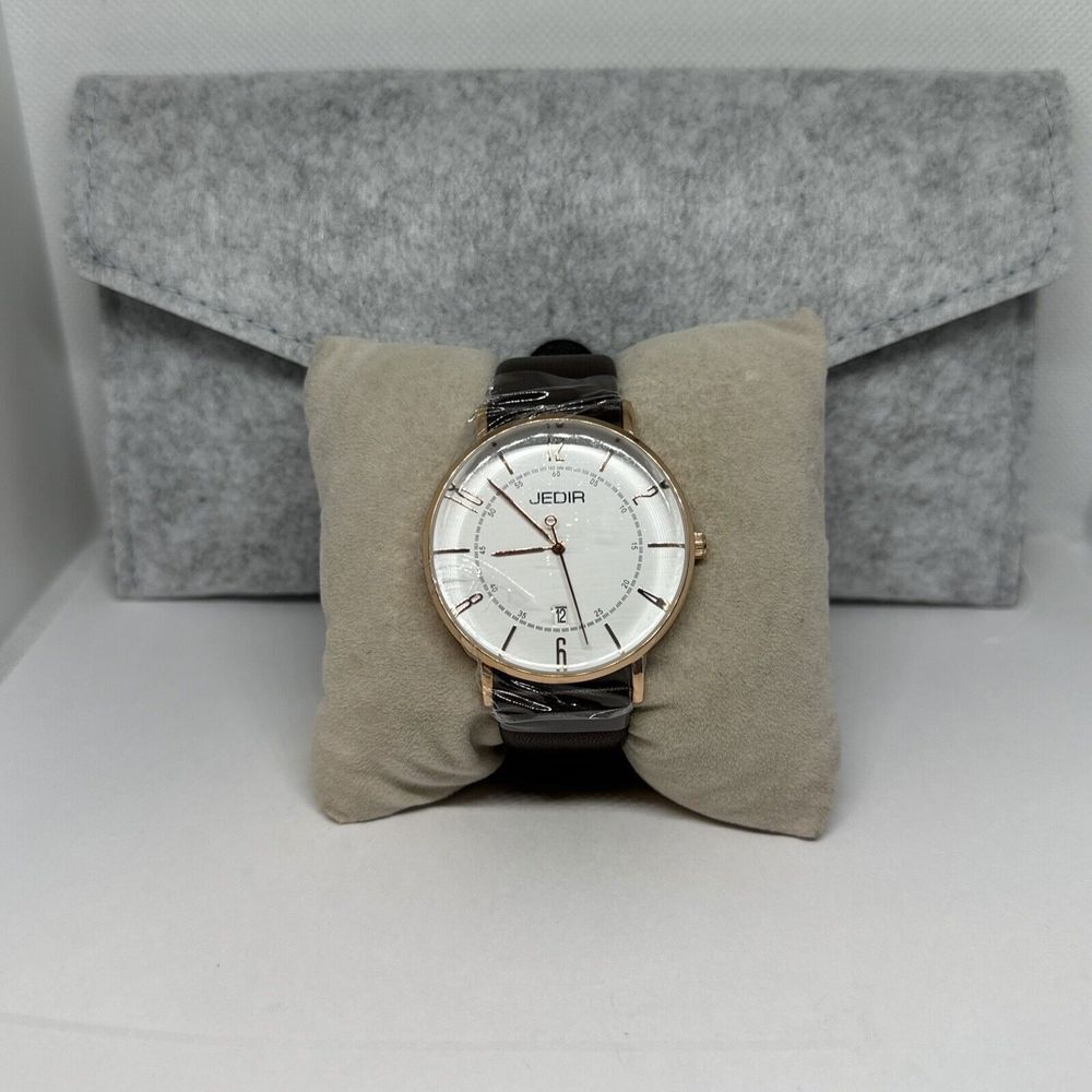 Jedir M.6014 Men Black Leather Strap Analog White Dial Quartz Wrist Watch JNA57